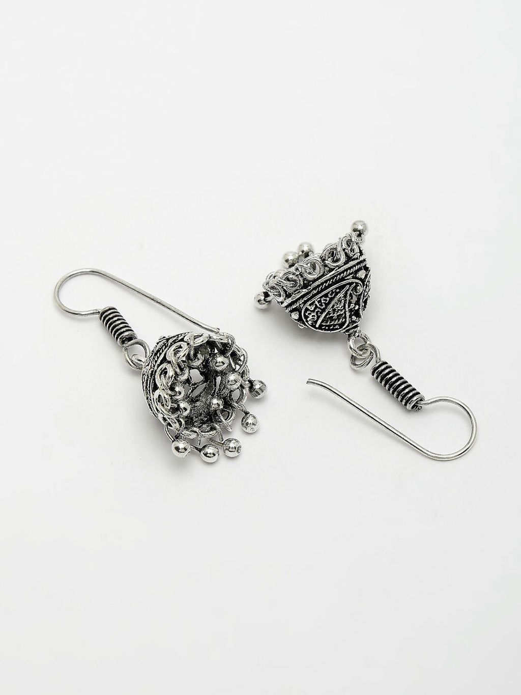 NVR Women's White Silver-Plated Choke Oxidized Necklace with Jhumka Earrings