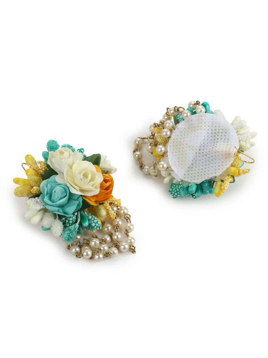 Flower Jewellery Gold-Plated Turquoise Blue Floral Jewellery Set - Ruby Raang - Distacart
