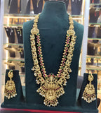 Jewel City Exquisite Gold-Plated Bridal Necklace and Earrings Set with Ruby and Emerald Accents