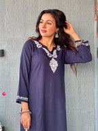 Gharana India Luxury Rayon Navy Blue Chikankari Kurta Set - Distacart