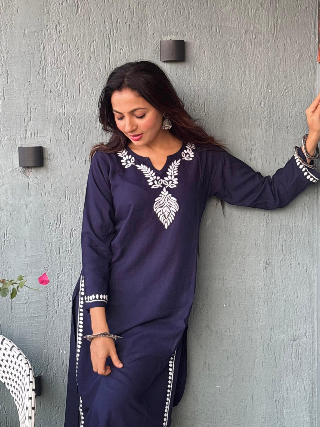 Gharana India Luxury Rayon Navy Blue Chikankari Kurta Set - Distacart