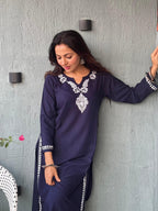 Gharana India Luxury Rayon Navy Blue Chikankari Kurta Set - Distacart