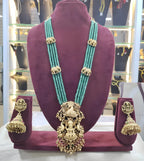 Jewel City Luxurious Emerald Green Temple Goddess Kundan Jewelry Set - Handcrafted Gold-Plated Bridal Necklace with Jhumka Earrings