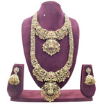 Jewel City Majestic Two-Tier Lakshmi Temple Necklace Set - Antique Gold Bridal Jewelry with Multi-Stone Accents