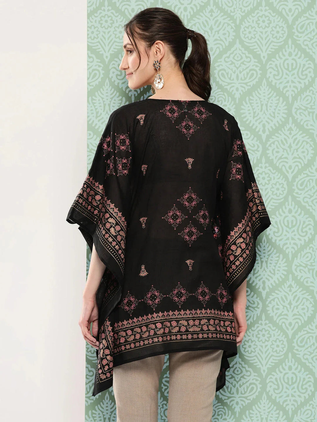 Yufta Printed Kimono Sleeve Ethnic Kaftan Top