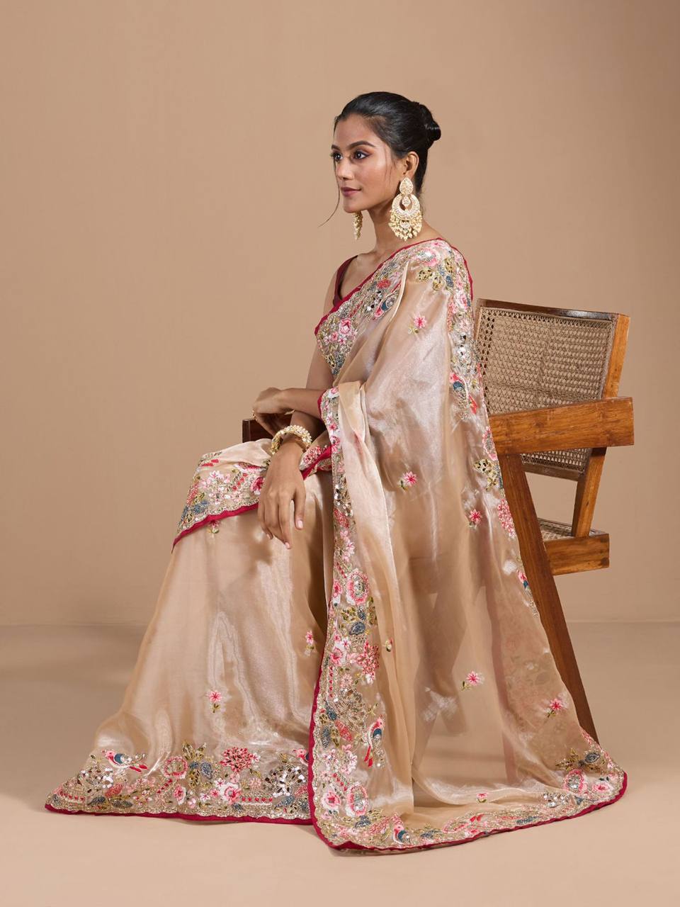 Teeya Creation Chiku Color Organza Silk Heavy Work Saree - Distacart