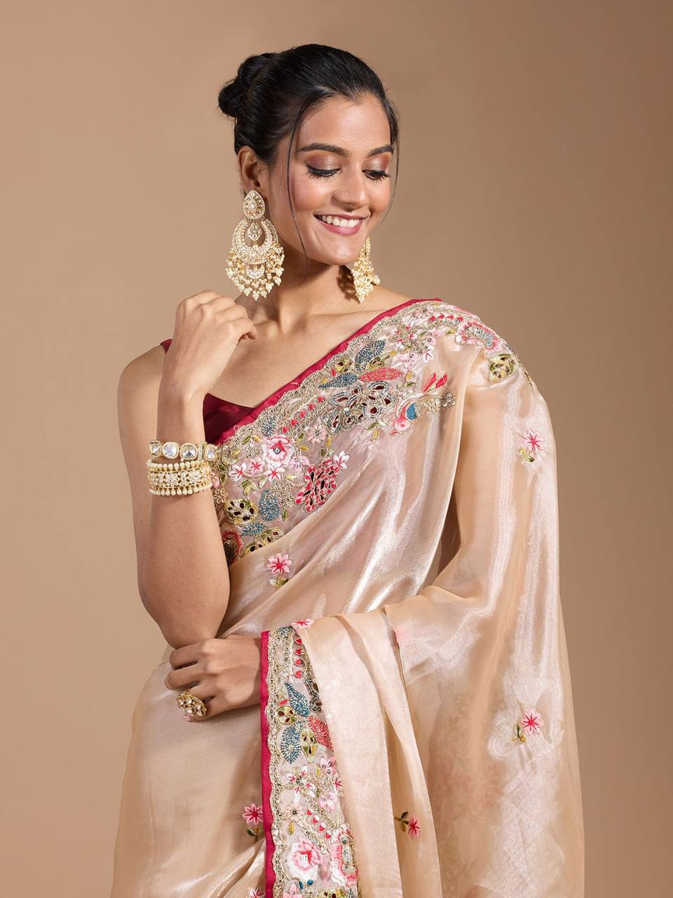 Teeya Creation Chiku Color Organza Silk Heavy Work Saree - Distacart