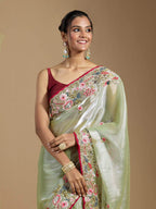 Teeya Creation Green Color Organza Silk Heavy Work Saree - Distacart