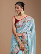 Teeya Creation Sky Color Organza Silk Heavy Work Saree - Distacart