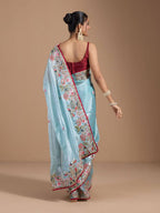 Teeya Creation Sky Color Organza Silk Heavy Work Saree - Distacart