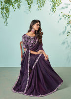 Dark Purple Silk crepe Solid Saree With Unstitched Blouse Piece - Norita Ikshita - Distacart