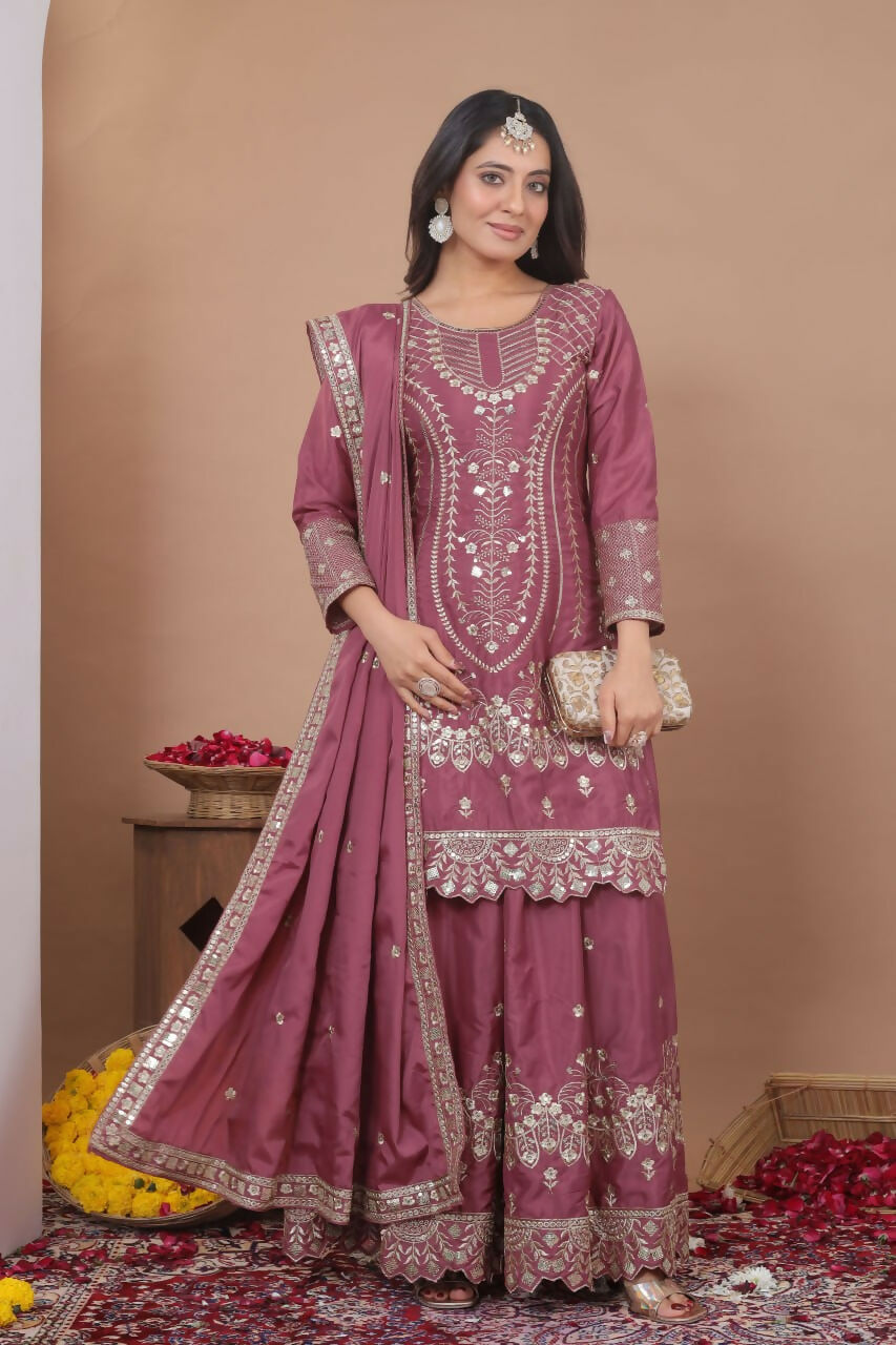 Teeya Creation Dark Onion Color Natural Crepe Silk Wedding Wear Trending Salwar Suit - Distacart