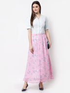 Myshka Pink Color Georgette Printed Skirt