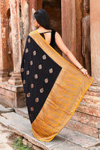 Joban Fashion Black Crepe Chiffon Pure Handloom Banarasi Silk Saree