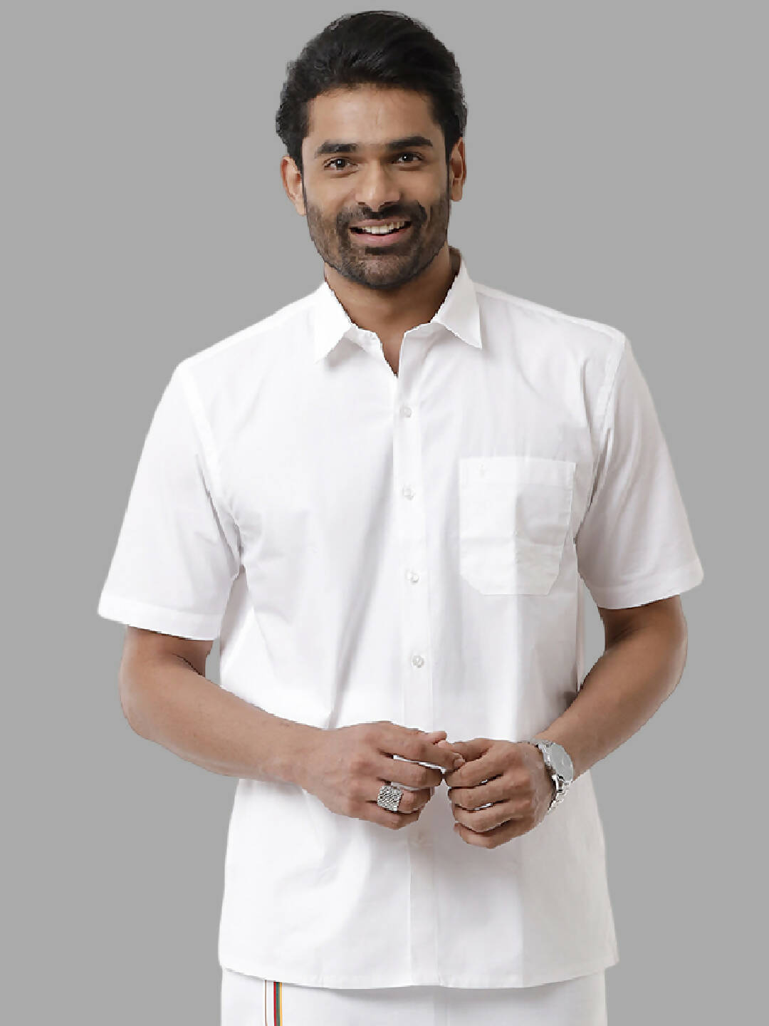 Ramraj Cotton Mens Half Sleeve White Shirt Plus Size - Samrat Cotton