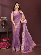 Ai Fashion Light Purple Soft Star Georgette Embroidery Party Wear Saree - Distacart