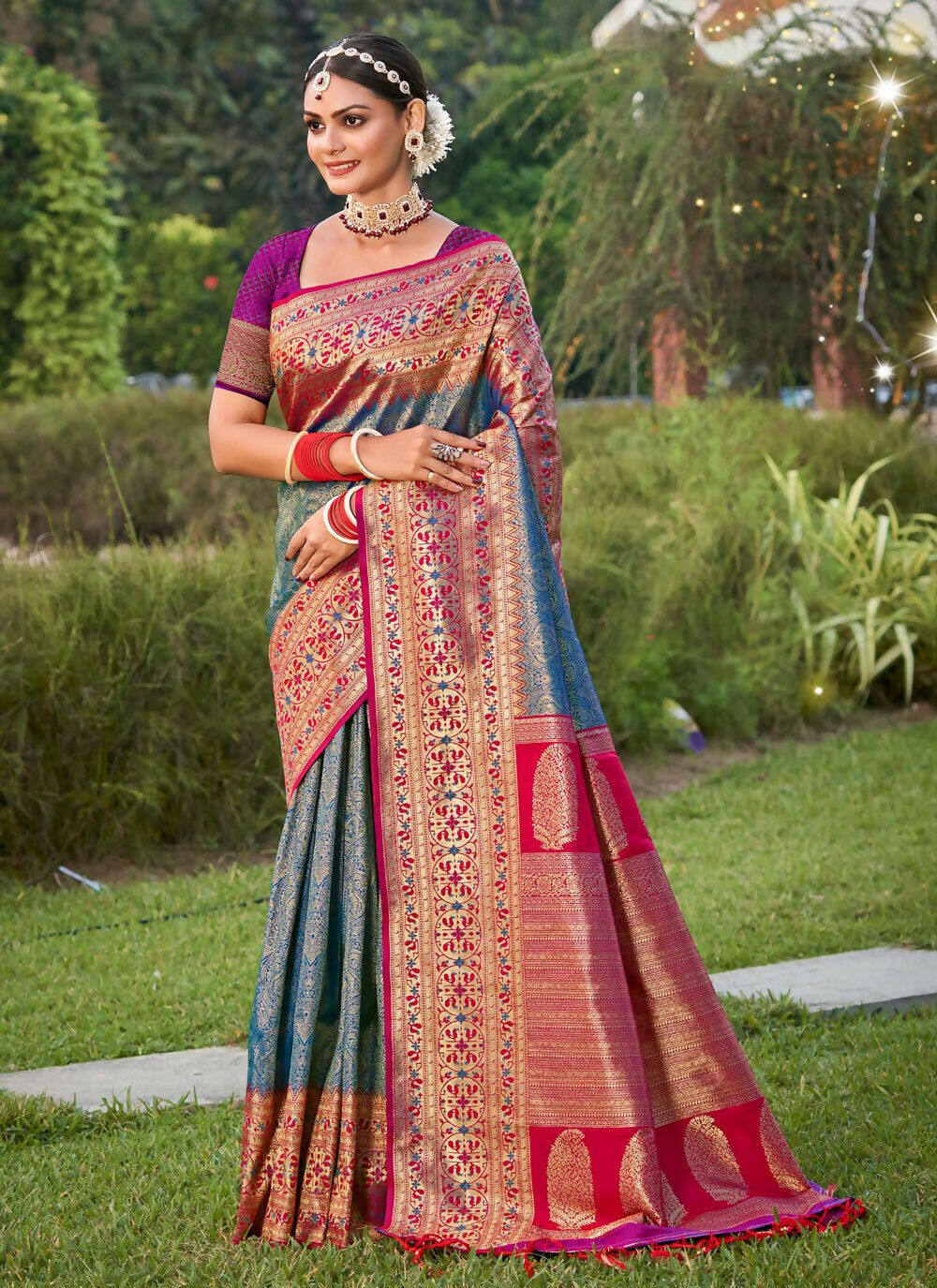 Shree Shyam Fashion Blue Banarasi Silk Saree - Distacart