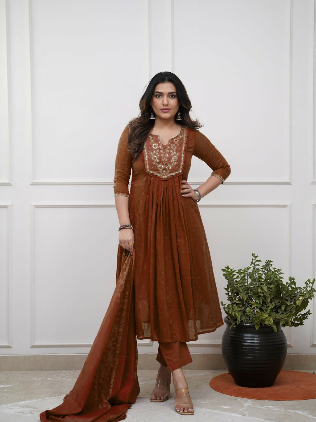 The52 Women's Beautiful Cotton Fabric Embroidery Work Straight Kurta Pant and Dupatta Set - Distacart