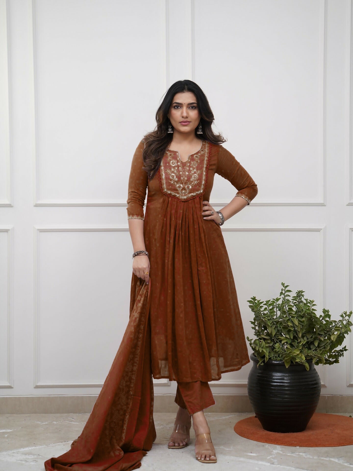 The52 Women's Beautiful Cotton Fabric Embroidery Work Straight Kurta Pant and Dupatta Set - Distacart