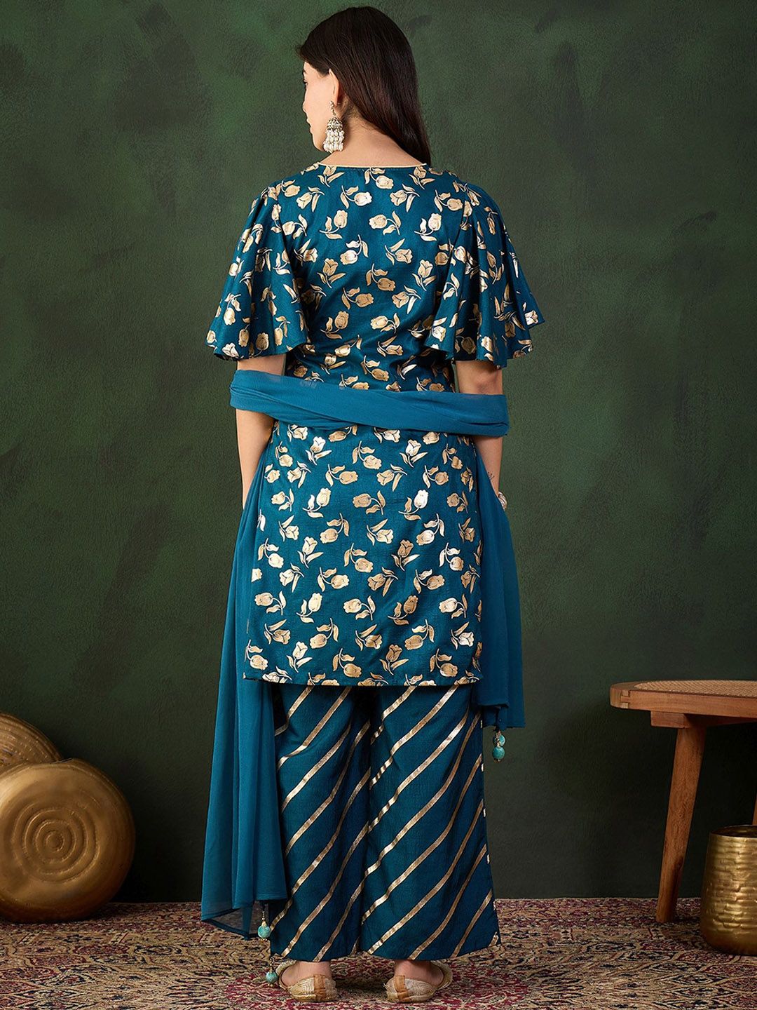 Sangria Embroidered Kurta & Palazzo With Dupatta