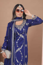Joban Fashion Blue Georgette Embroidered Sharara Set - Distacart