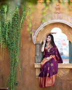DEIANA'S Beautiful Designer Golden zari Soft Lichi Silk Saree - Wine
