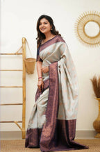 DEIANA'S Beautiful Designer Golden zari Soft Lichi Silk Saree - White