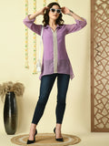 Myshka Women's Purple Embroidered Party Fusion Top