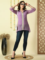 Myshka Women's Purple Embroidered Party Fusion Top