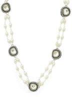 Rhodium Plated Kundan Necklace - Ruby Raang