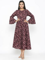 Miravan Women's Maroon Floral Bell Sleeves Anarkali Kurta