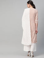 Yufta Women Mauve & White Printed Kurta with Palazzo & Dupatta