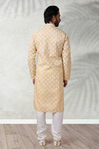 Raivat Ethnic Cotton Printed Work Kurta Pajama In Beige Colour