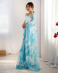 Sky Blue Jimmy Choo Printed, Sequence Embroidery Work Saree - Saima