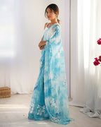 Sky Blue Jimmy Choo Printed, Sequence Embroidery Work Saree - Saima
