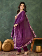 The52 Women's Beautiful Embroidery Work Chinon silk Fabric Straight Kurta Pant and Dupatta Set - Distacart