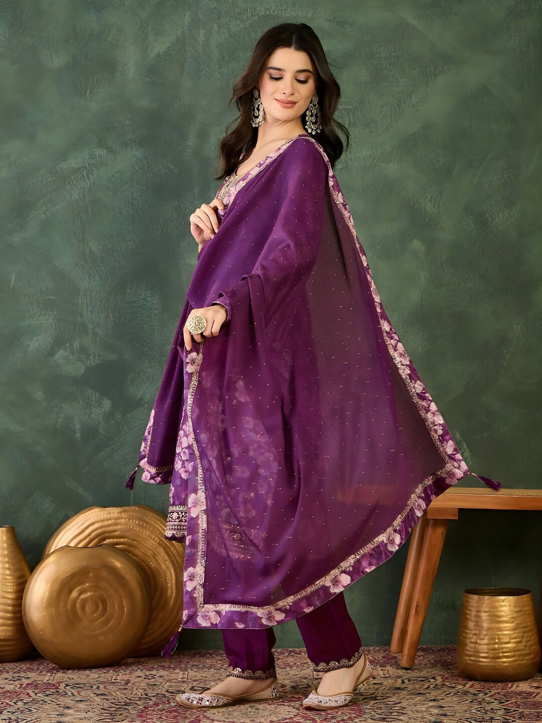 The52 Women's Beautiful Embroidery Work Chinon silk Fabric Straight Kurta Pant and Dupatta Set - Distacart