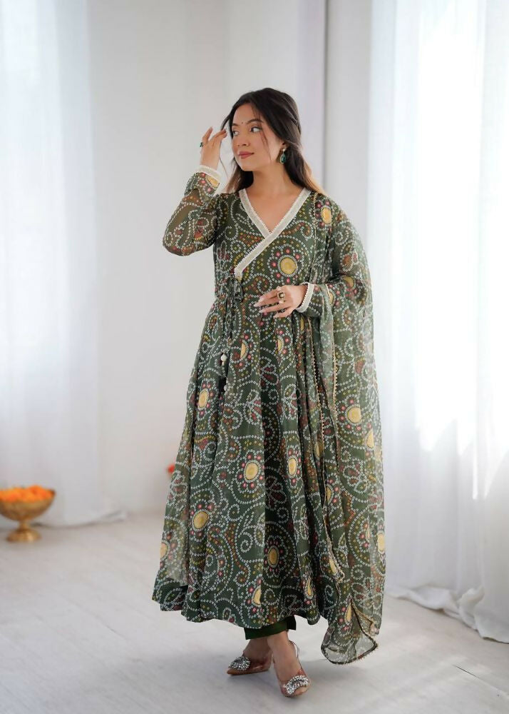 Teeya Creation Green Soft Organza Digital Printed Functional Wear Trending Long Gown - Distacart