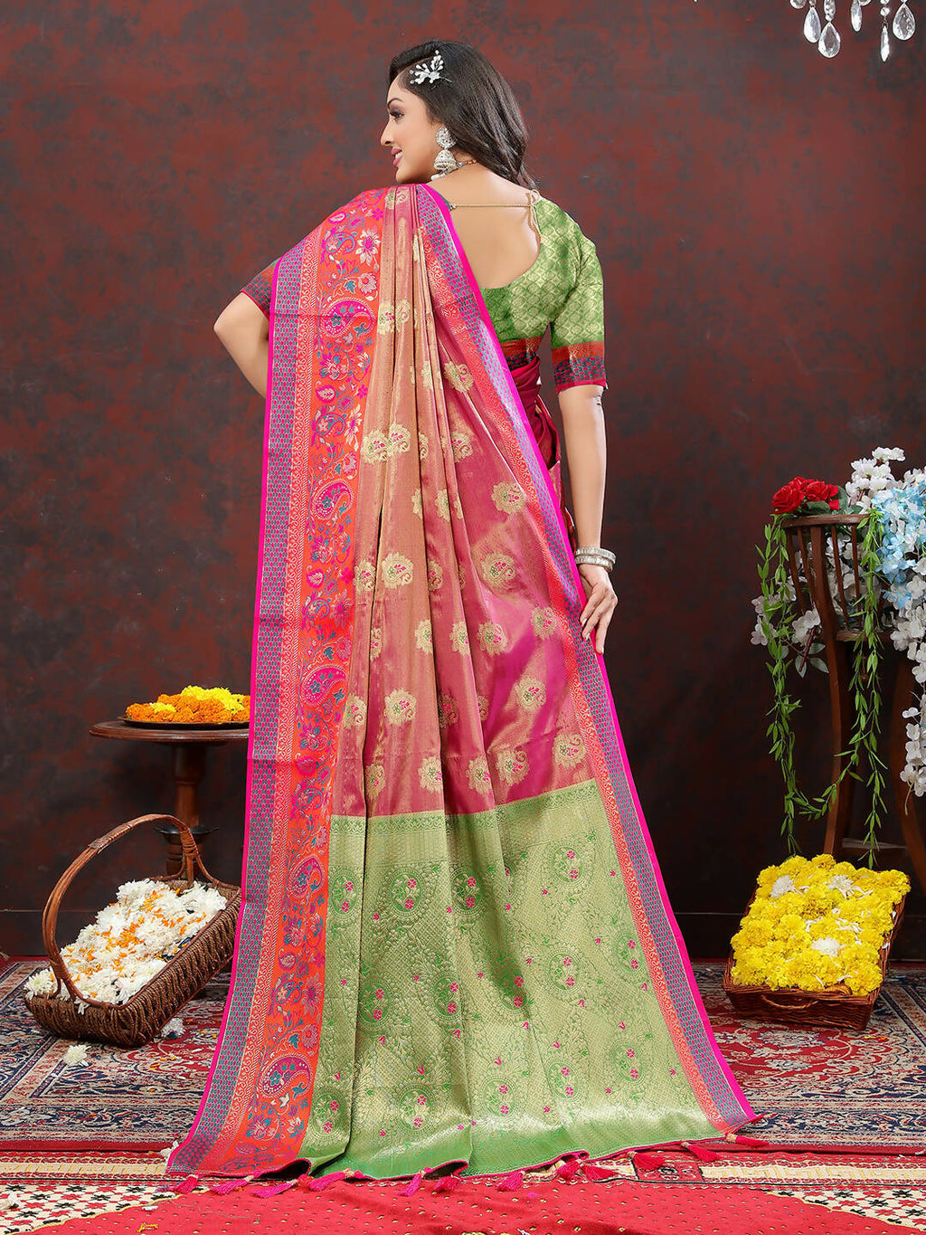 Lorenvalley Fashion Magenta Kanjivaram Silk Woven Design with Zari Weaving Saree