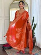 The52 Rust Women's Gorgeous Roman Silk Fabric Straight Kurta, Pant and Dupatta Set - Distacart