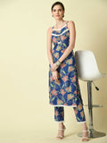 Myshka Women's Blue Printed Kurta With Trouser