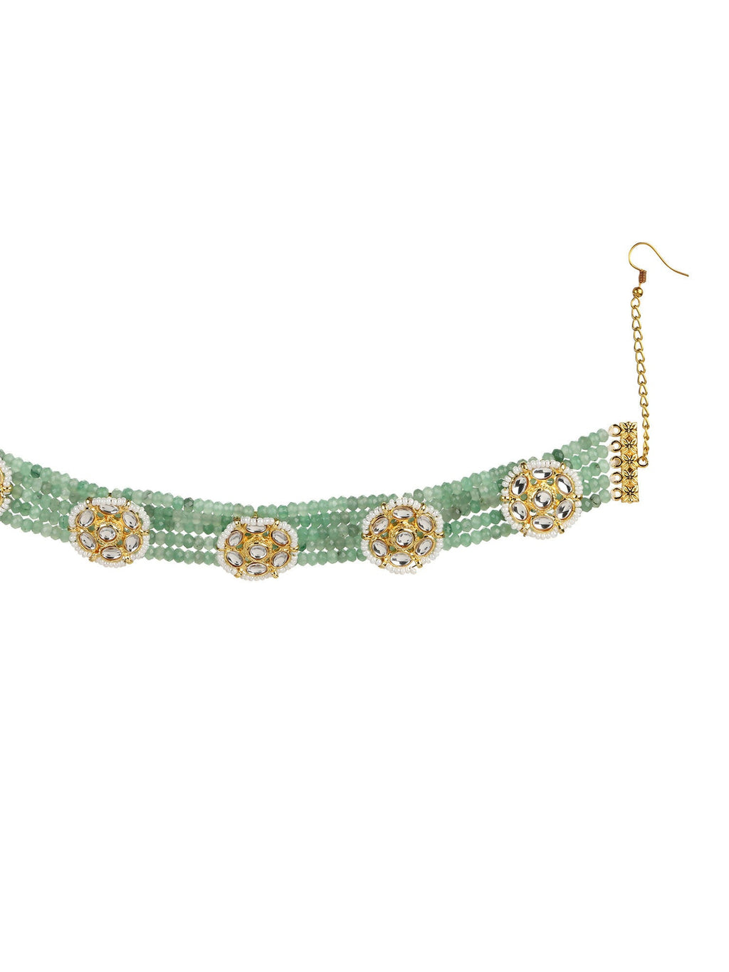Gold-Plated Green Kundan Studded Headband - Ruby Raang - Distacart