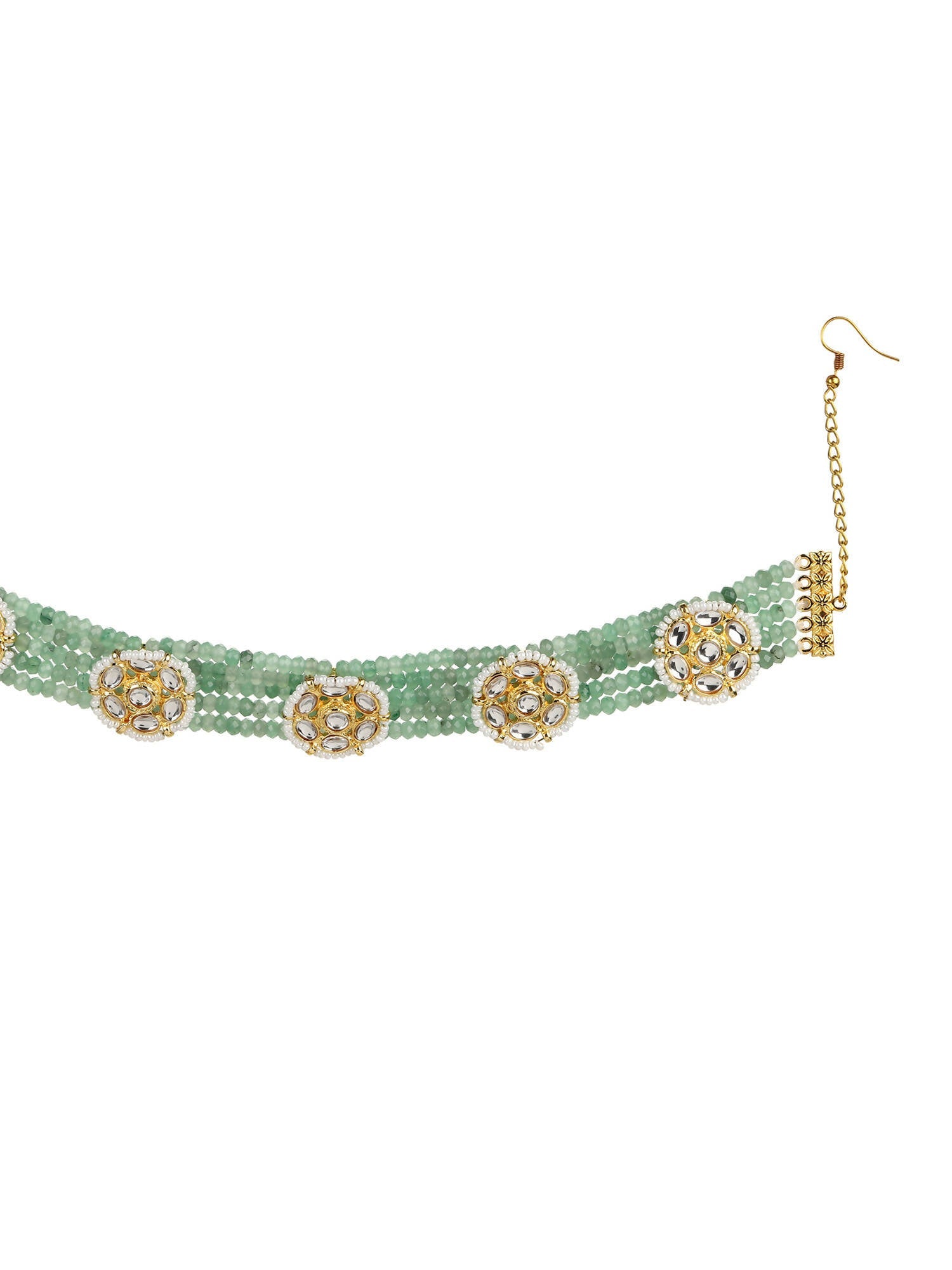 Gold-Plated Green Kundan Studded Headband - Ruby Raang - Distacart