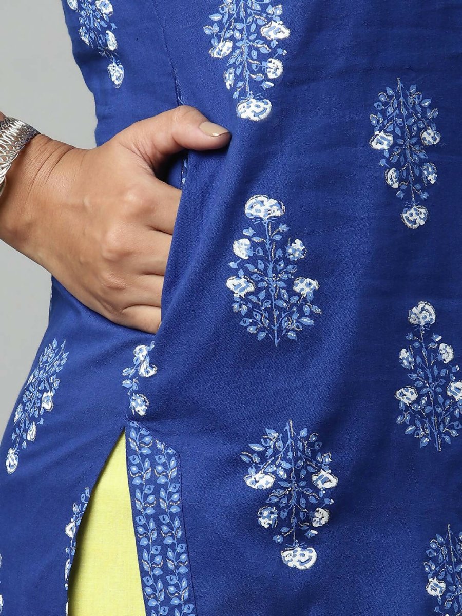 Ahalyaa Womens Royal Blue Pure Cotton Printed Tunic Sharara Set - Distacart