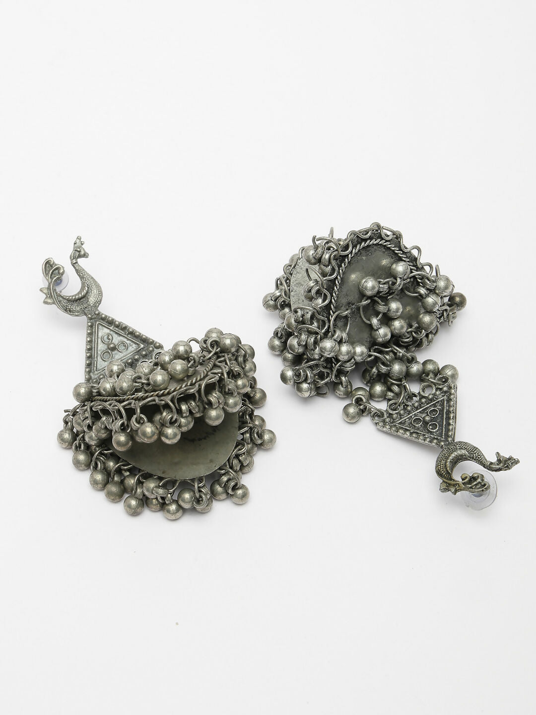NVR Women's Silver-Plated Oxidised Contemporary Drop Earrings - Distacart