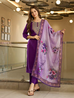 The52 Embroidered Rayon Fabric Straight Kurta, Pant and Dupatta Set - Distacart