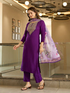 The52 Embroidered Rayon Fabric Straight Kurta, Pant and Dupatta Set - Distacart