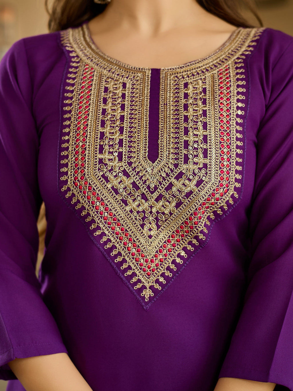 The52 Embroidered Rayon Fabric Straight Kurta, Pant and Dupatta Set - Distacart