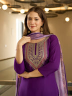 The52 Embroidered Rayon Fabric Straight Kurta, Pant and Dupatta Set - Distacart