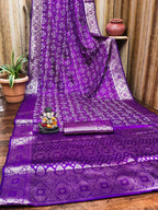 Anaita Purple Soft Satin Silk Bandhej Print Saree With Kanchi Zari Weaving Border - Distacart